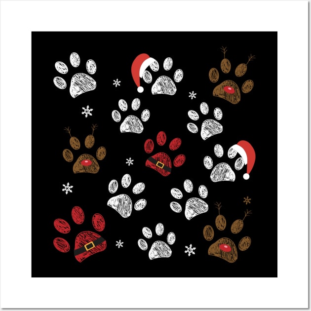 Paw prints with santa claus, deer and red hat Wall Art by GULSENGUNEL